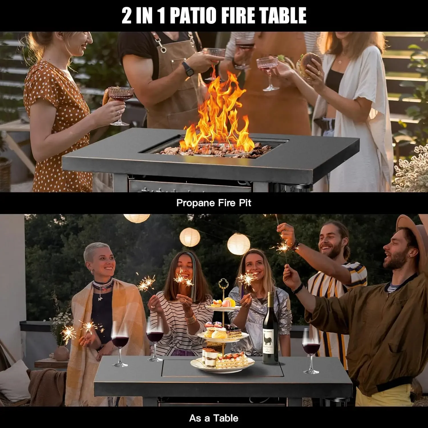 [¡Alta calidad, oferta caliente! ]Mesa para fogones de propano de 2 pulgadas, hogueras de gas para exteriores con 2 soportes para bebidas, tapa y roca de lava, 50000 BTU F