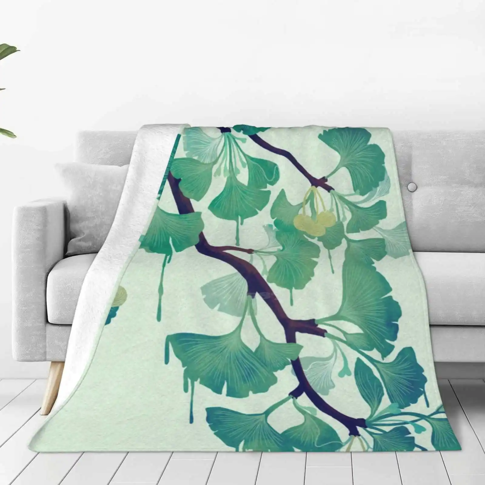 O Ginkgo ( In Green ) Top Quality Comfortable Bed Sofa Soft Blanket Gingko Ginkgo Tree Leaf Flora Flower Berry Nature Plant