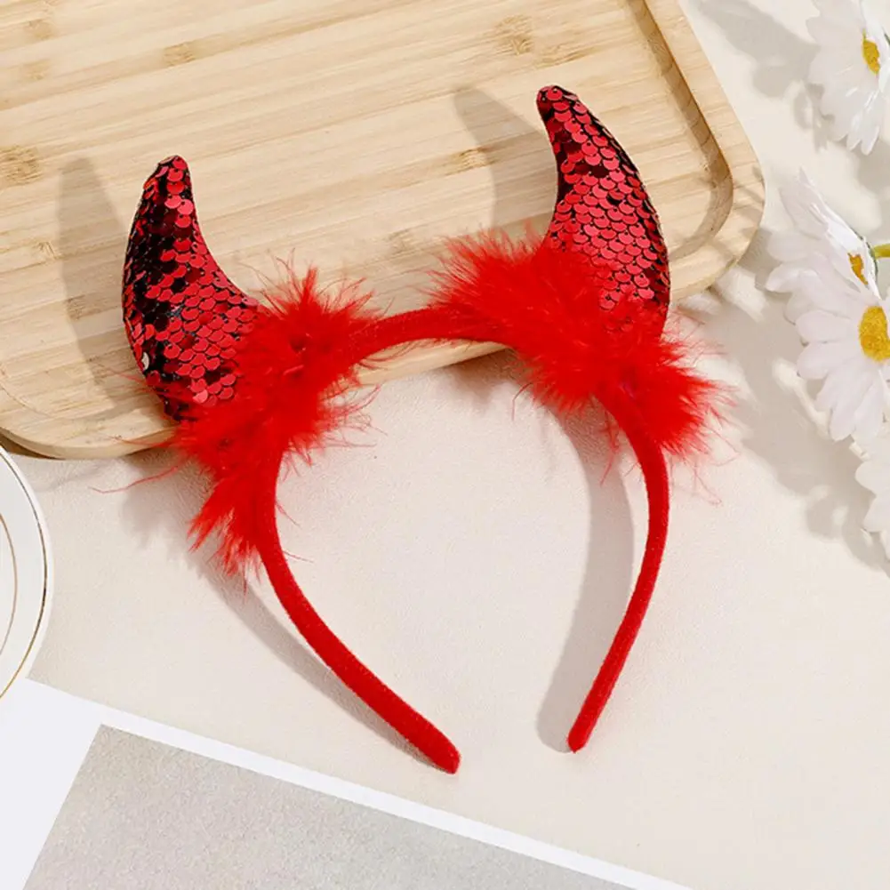 Halloween Headband Devil Horn Decor Plush Fabric Handmade Elastic Design Hair Hoop Cosplay Headband Party Halloween