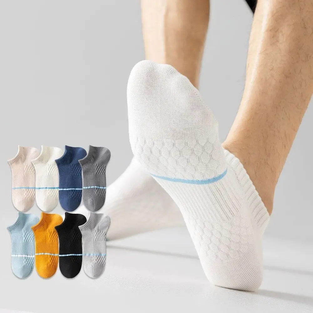 Chaussettes courtes respirantes décontractées pour hommes, chaussettes de rinçage fines en maille, absorbant la transpiration, chaussettes de bateau en coton, été, 5 paires