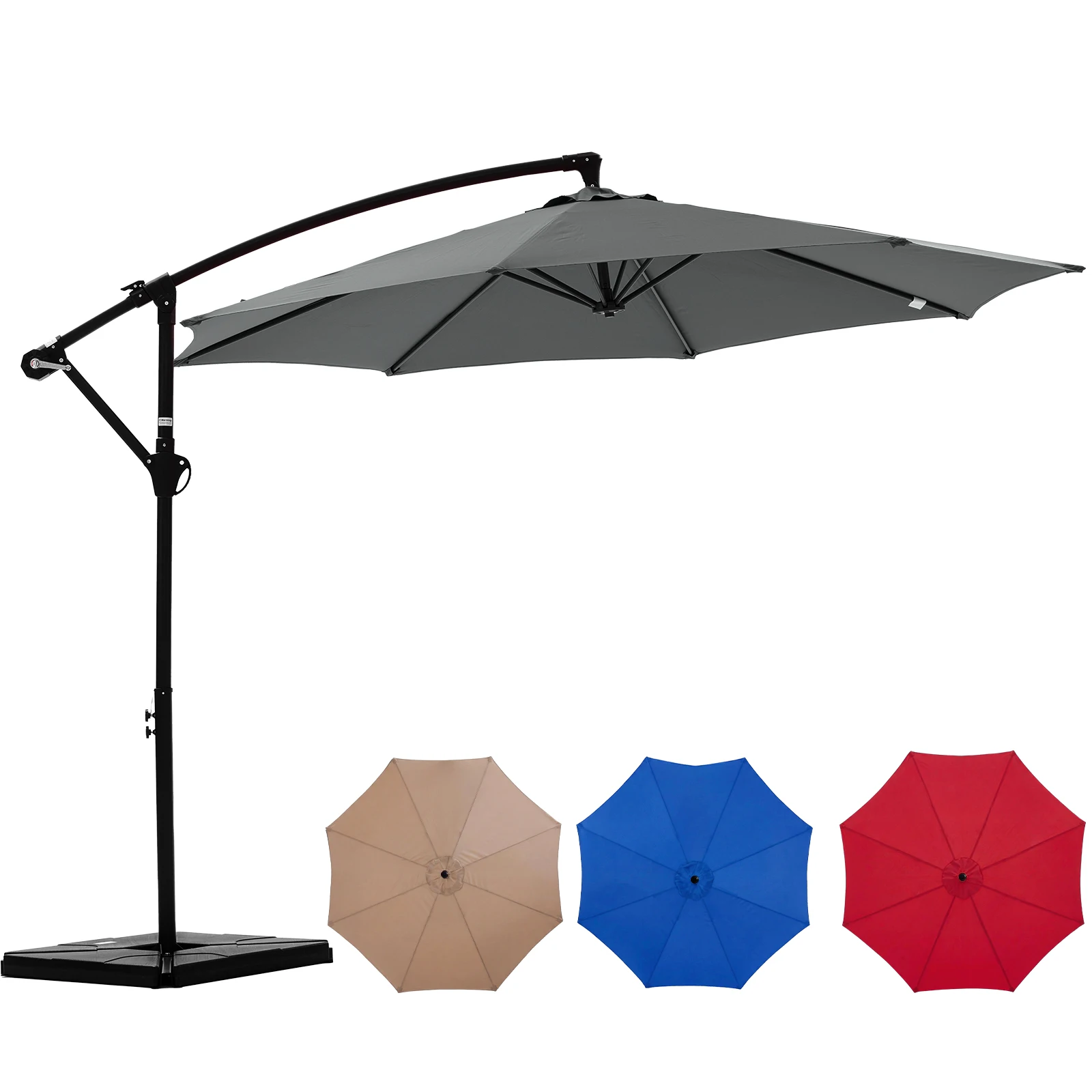 #￥JHK 9.8FT Outdoor Offset Patio Umbrella with Base Hanging Cantilever with Easy Tilt Adjustment UV Protection 8 Sturdy Ribs