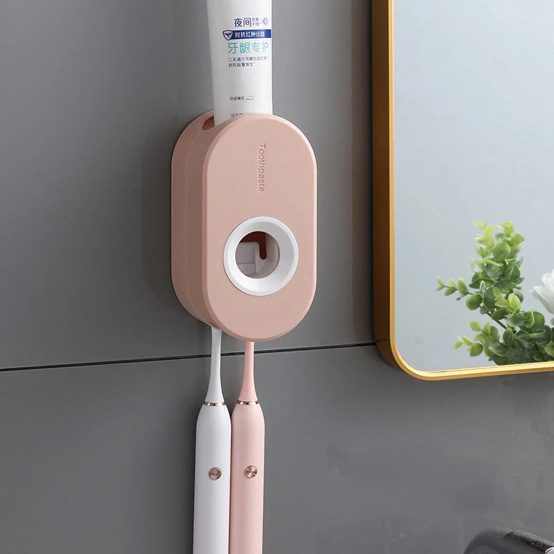 Porte-Brosse à Dents Mural Avec Distributeur Automatique de Dentifrice, Ensemble de Salle Bains Adhésif pour Ranger ses Accessoires de Soin