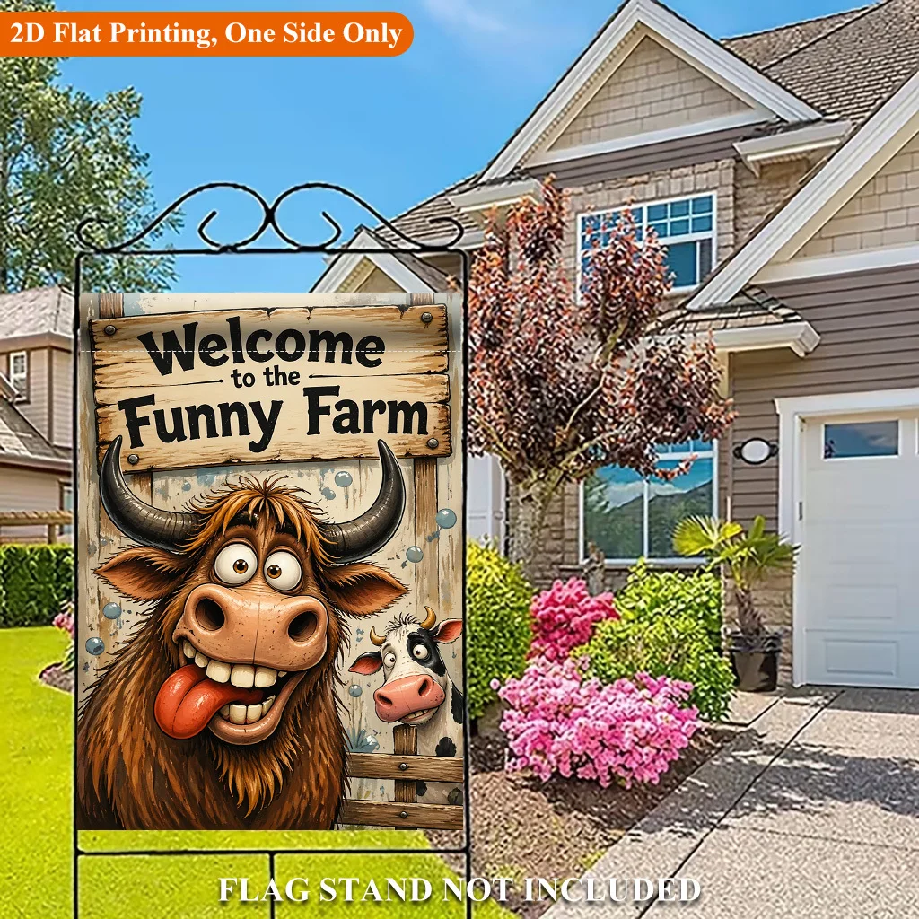 2D Flat Garden Flag 1 Piece, Fun Farm Welcome Holiday Yard Outdoor Flag for Outdoor Home and Yard Holiday Decorations, Valentine's Day, Mother's Day, Christmas, Thanksgiving, Halloween, Flagpole Free (Flags Only)