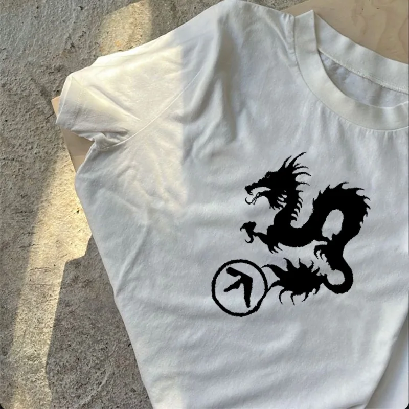 Men T-Shirt Aphex Twin Dragon 100% Cotton Harajuku Short Sleeve Summer Tops Tees Print Oversized Fashion Y2k Streetwear Clothing