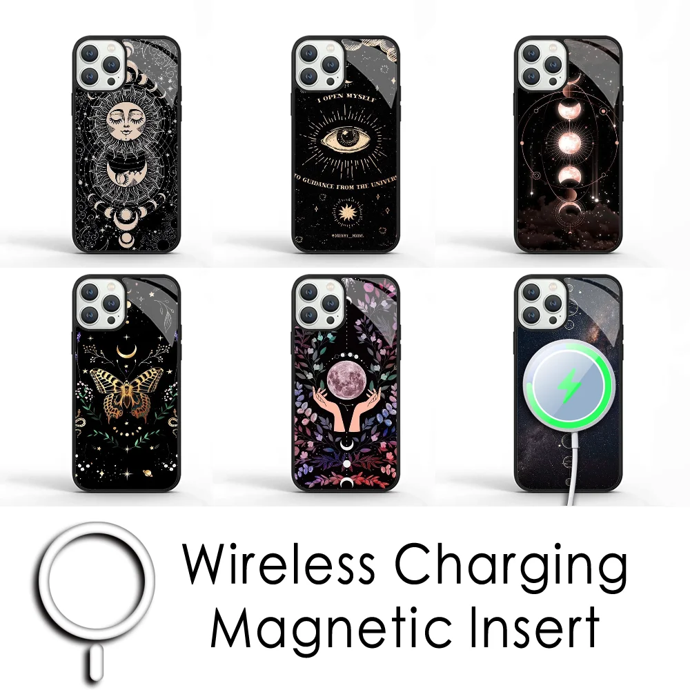 Suns Moon Clouds Astrological Phone Case For IPhone 16 15 Pro Max Case 14 Plus 13 12 11 Magesafe Magnetic Wireless Charge Cover