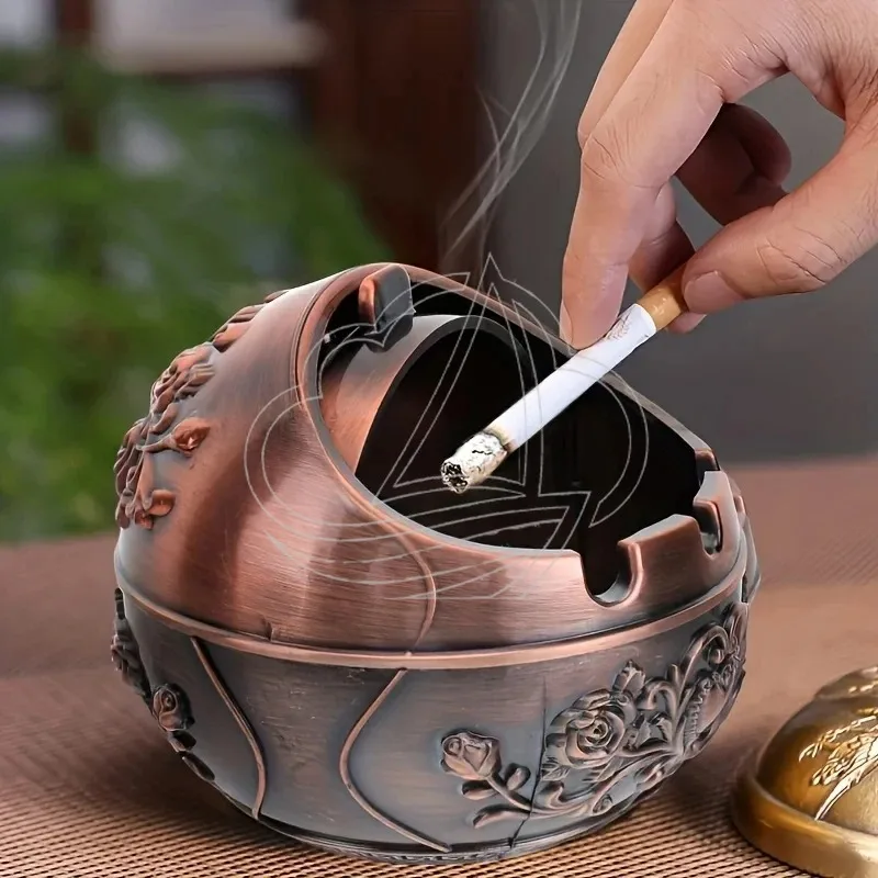 European Retro Metal Round Ashtray Creative Luxury Design for Home & Car Use