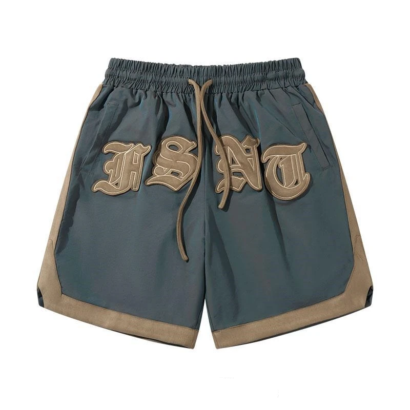 American Vintage High Street Gothic Letter Embroidered Shorts Men's Fashion Summer Loose Street Sports Capris