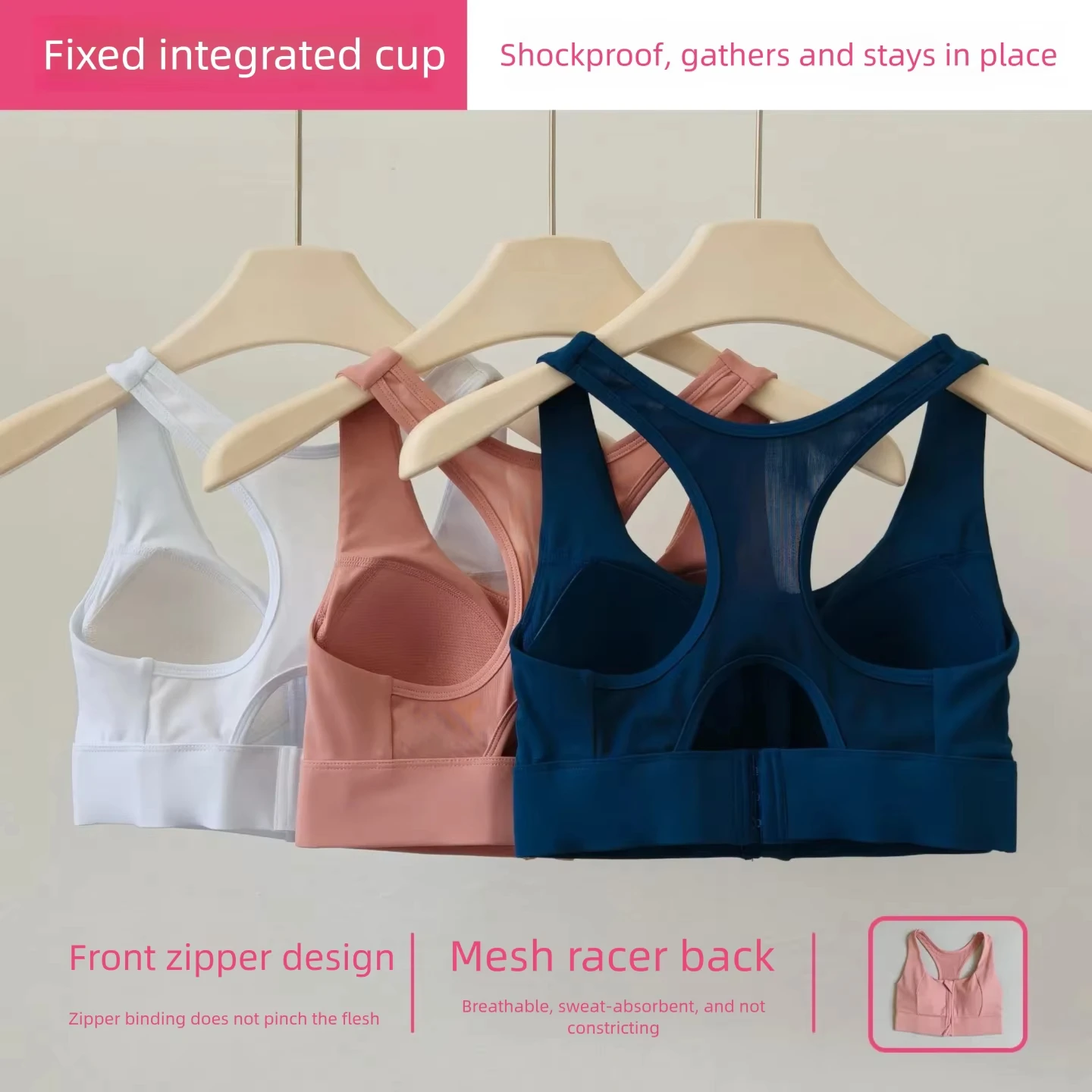 Hochfester Sport-BH mit Frontverschluss, Push-up, stoßfest, atmungsaktiv, schnelltrocknend, Yoga-BH, Lauf- und Trainings-Fitness-Weste – Detail 2