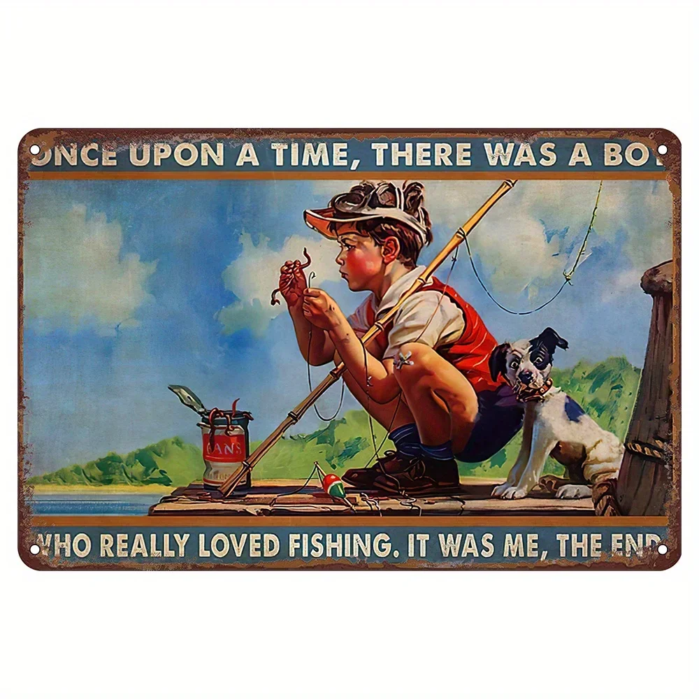 Fishing Metal Tin Sign, Boy Really Loved Fishing Gift for Fishing Enthusiast Funny Interior Decoration for Club Wall Decor Signs