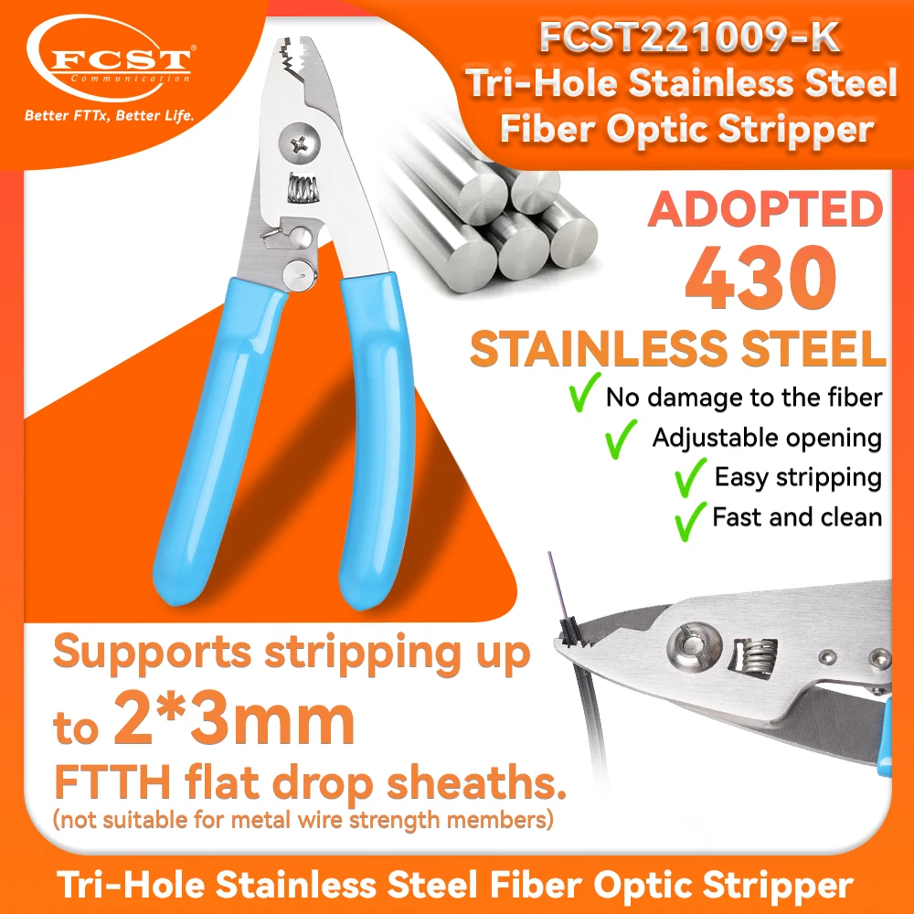 FCST 430 Stainless Steel FTTH Tool For Fiber Optic  Tri-Hole Fiber Optic Stripper VCFS-30