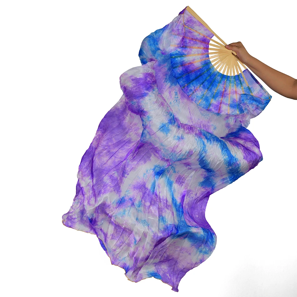 Dansfans Echte Zijde Fan 180*90 Cm Dansaccessoires Bamboe Opvouwbaar Meerdere Kleuren Tie Dye Fan Podiumpraktijk