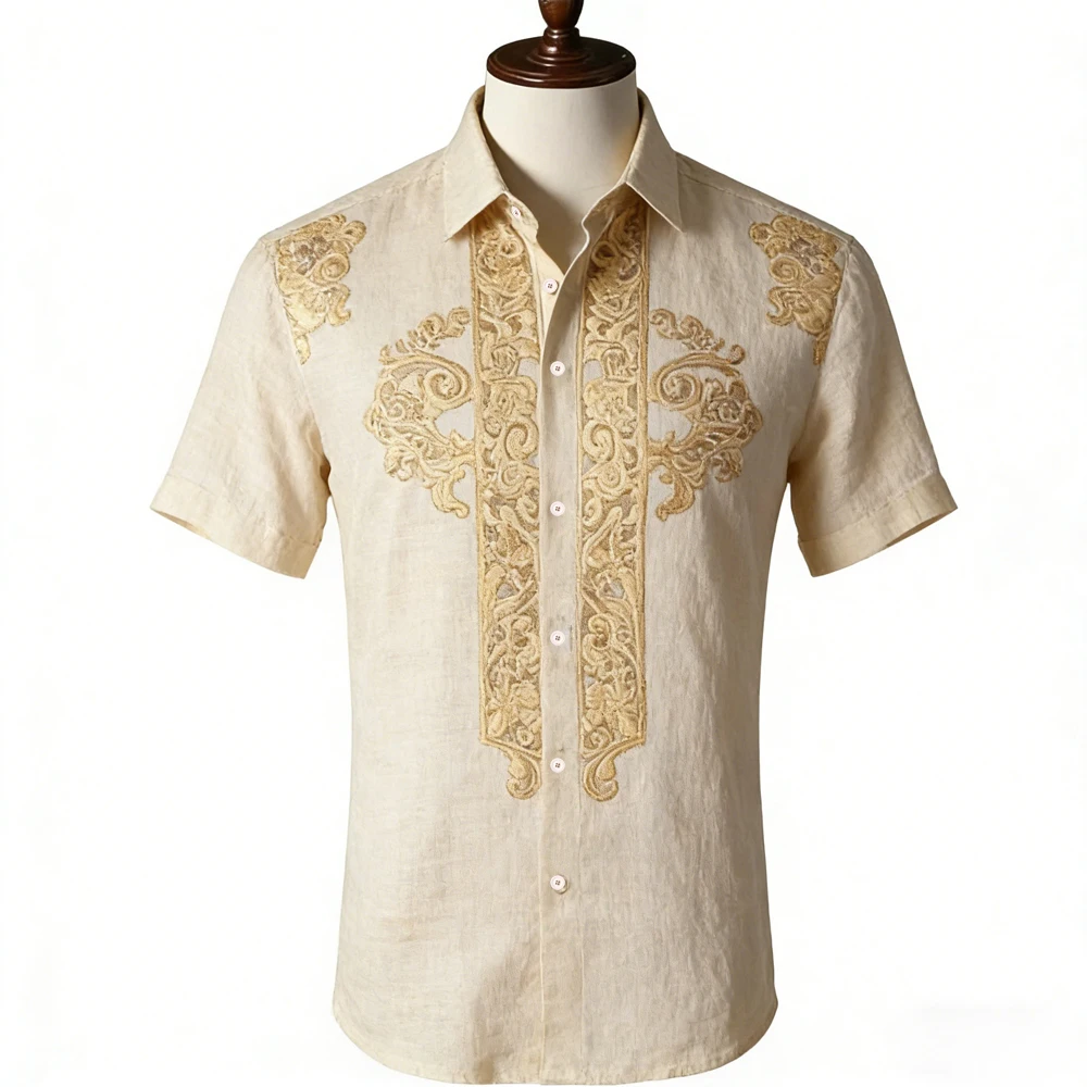 Men's Shirt Tropical Beach Floral Splicing Print Turn‑down Collar Short Sleeve Vacation Party Casual Button Down Men Clothes