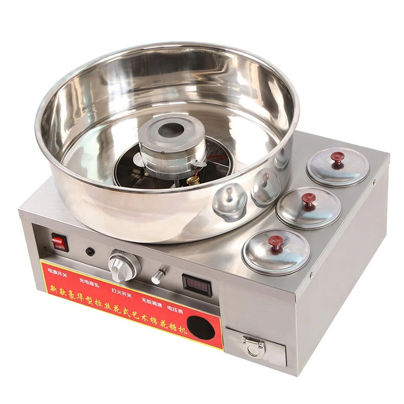 Máquina de algodón de azúcar, mesa de gas eléctrica comercial, azucarero, dibujo, producción elegante, puesto móvil pequeño