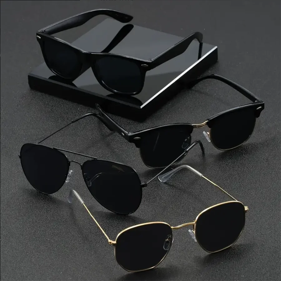 4 Pairs Of Men's Black Rice Nail Geometric Irregular & Oval Street Classic Casual Fashion Glasses Suitable For Daily Commuting A