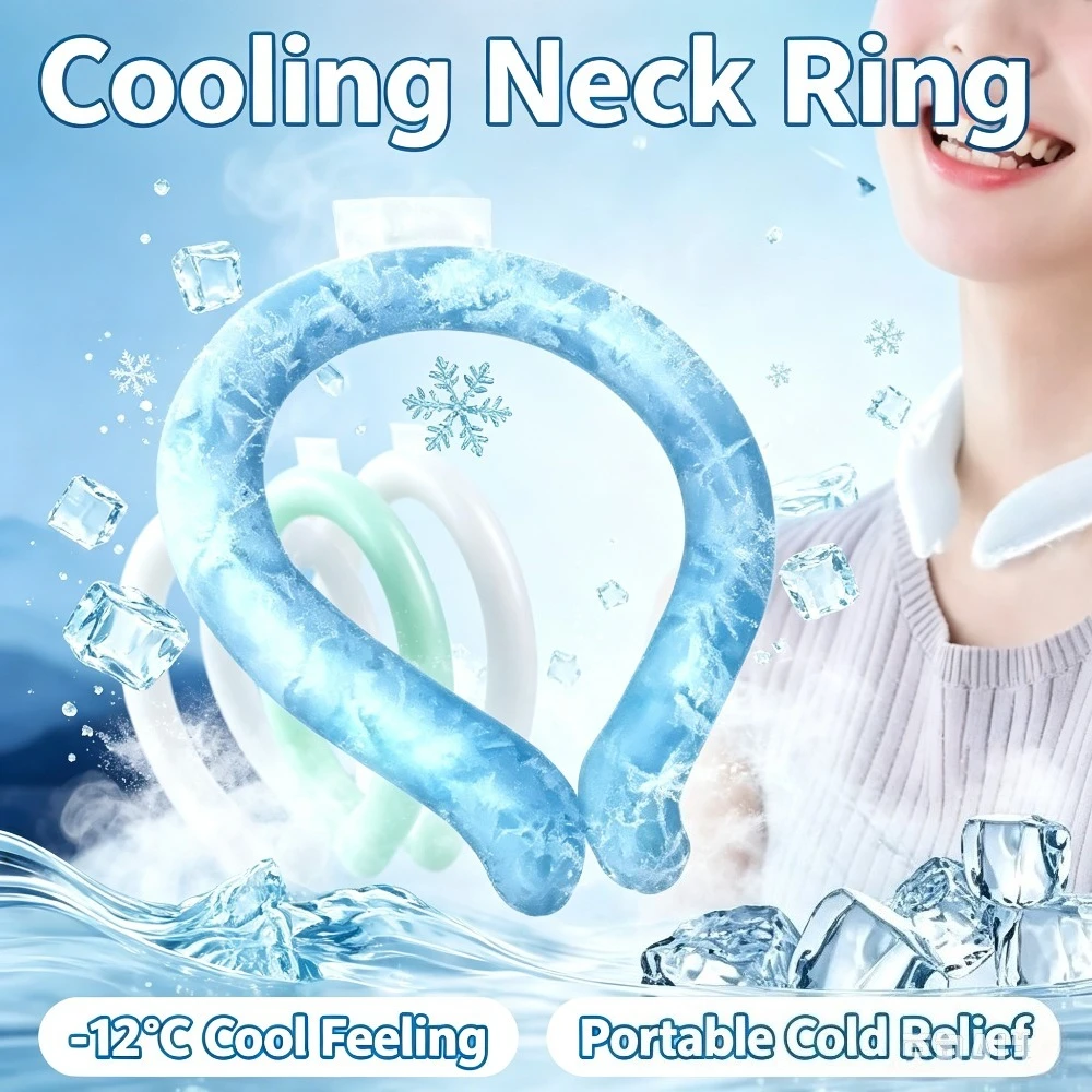Outdoor Summer Neck Cooling Tube Wrap Ice Ring Reusable Cooling Tool for Camping Hiking Cycling Running Fishing Heat Relief