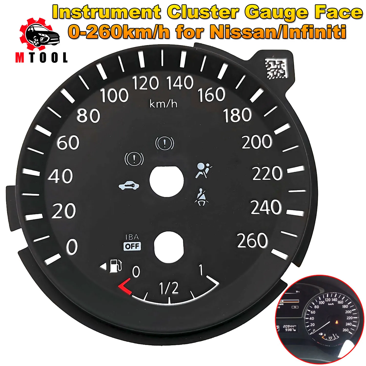 

Car Instrument Cluster Gauge Face 0-260km/h VDO Speedometer Dashboard Faceplate Retrofit for Nissan/Infiniti A2C31244901 AD05