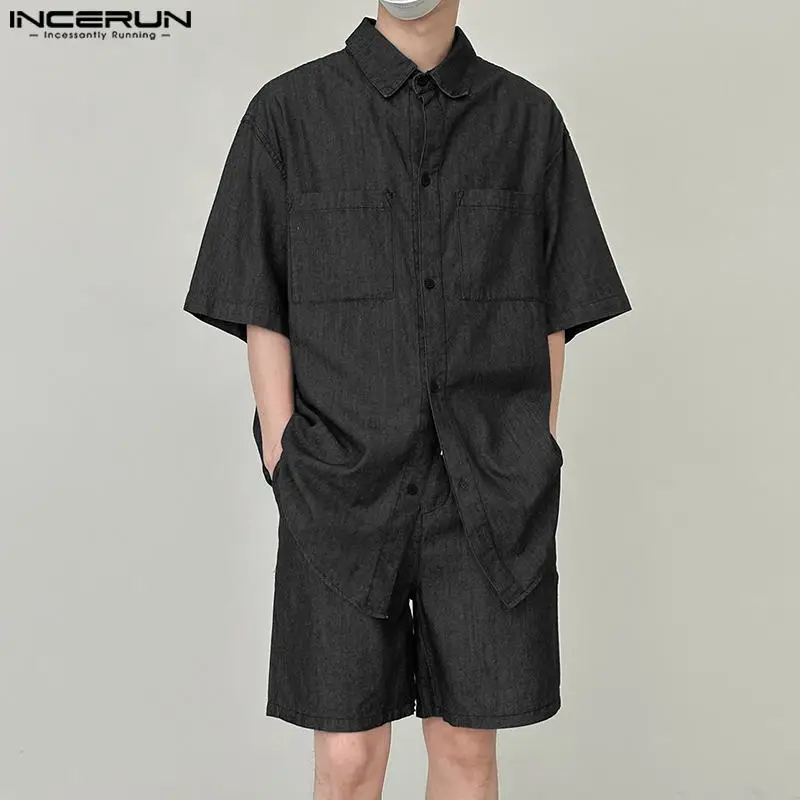 2024 Männer setzt einfarbige lose Sommer Revers Kurzarm Shirt & Shorts 2pcs Mode Männer Freizeit anzüge Incerun Streetwear S-5XL