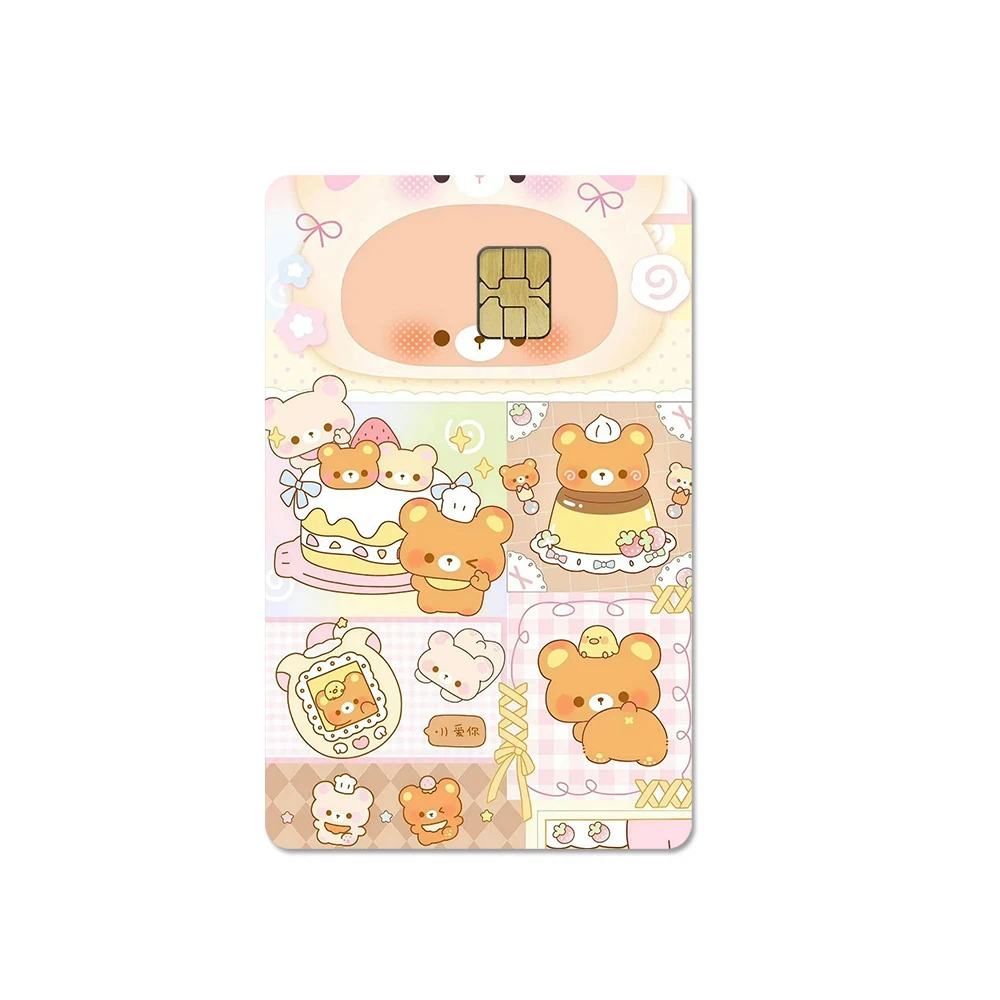 Cute Bear Chip Card Sticker Kawaii Bank Card Skin Pastel Cartoon Design for Debit Credit Transit Card Wallet Decoration Gift