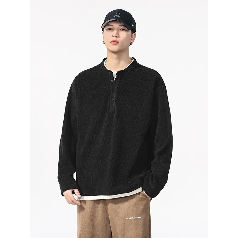Men Splice White Edge American Vintage Fashion Loose Casual Long Sleeve T-shirt Cityboy Streetwear Plus Size T Shirt Tops