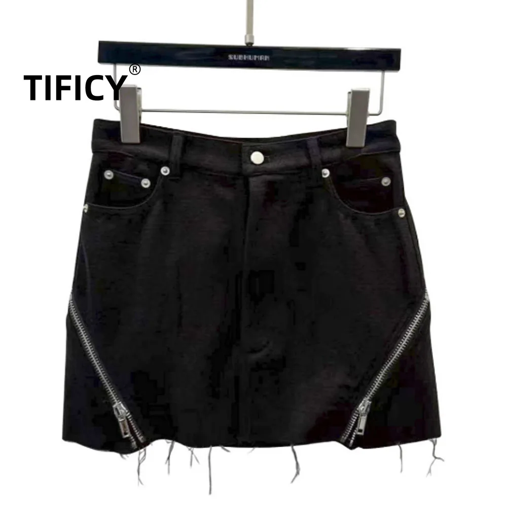 

High Street Dark Ro Sexy Woolen Skirts Autumn and Winter Women's Zip Decoration Fashion Street Trendsetters Wool Mini Skirts Y2k