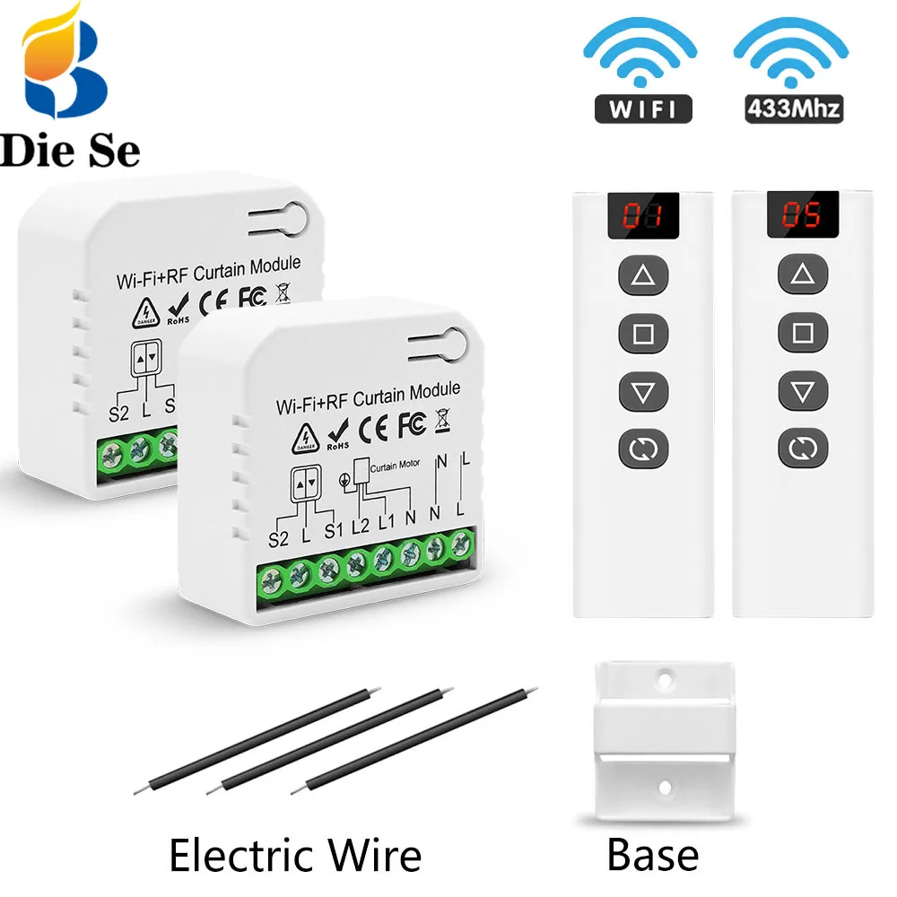 Tuya Smart Life-Interruptor de persiana enrollable con WiFi, dispositivo de 433Mhz, RF, 5 CANALES, remoto, para persiana enrollable eléctrica,