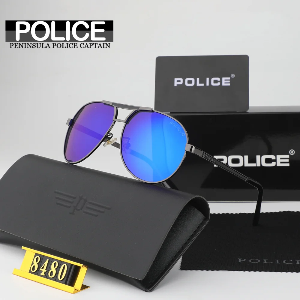 

Police Sunglasses Polarized for Men Women Metal Sun Glasses High Quality Travel Eyewears Pilot Goggle UV 400 Protection P8480