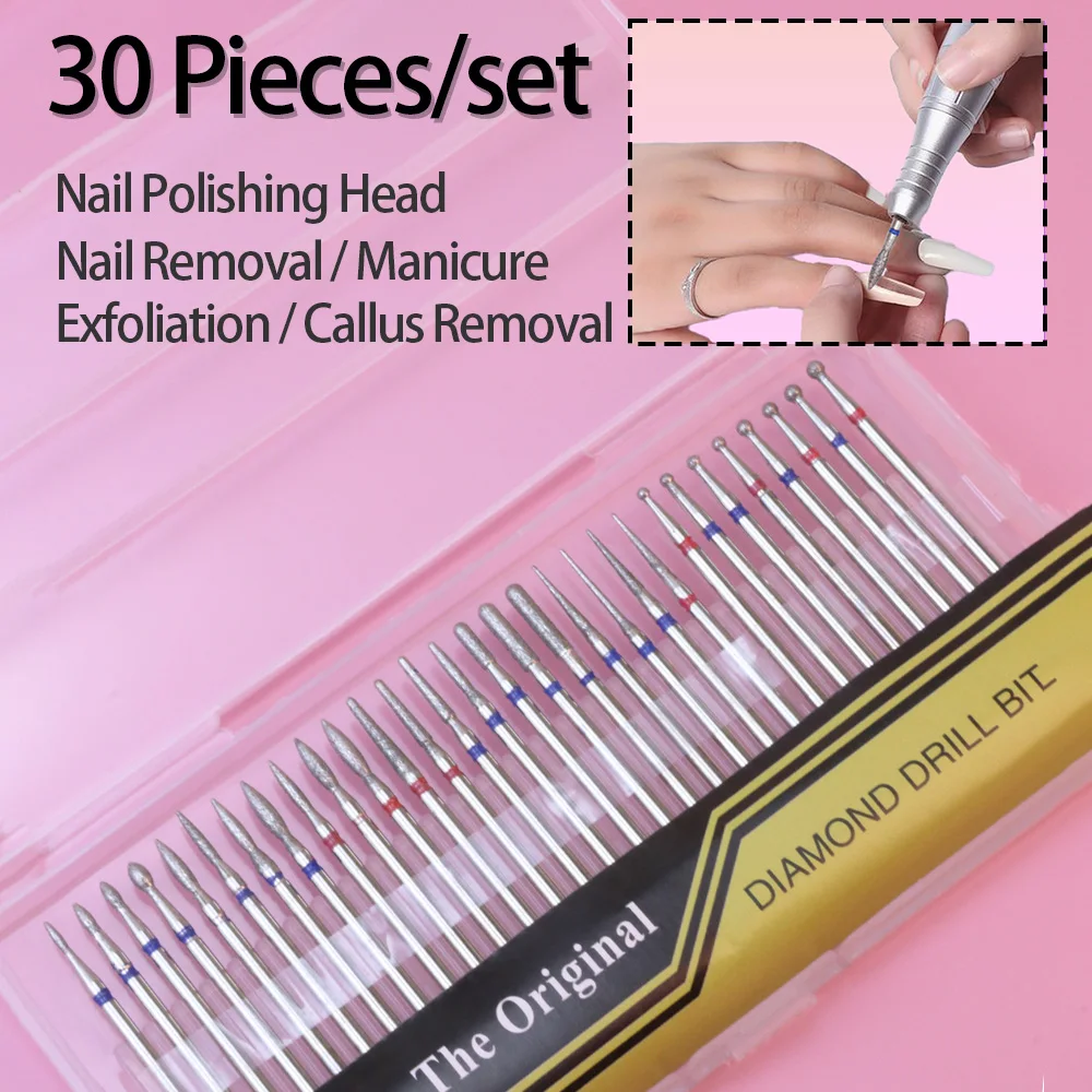 

30pcs Nail Drill Bits Set, Cuticle Removal Kit, 3/32 Inch Electric Nail File Head for Acrylic Gel Nails Cuticle Manicure