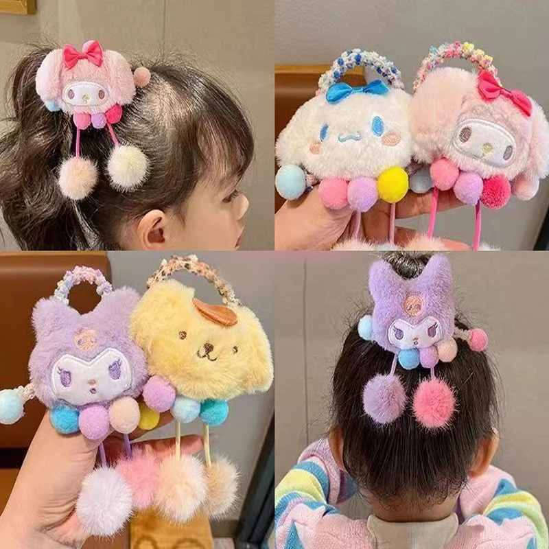 MINISO Children's Cute Plush Elastic Hair Bands Girls Cartoon Sanrio Hair Ties Scrunchies Rubber Bands Headwear Hair Accessories