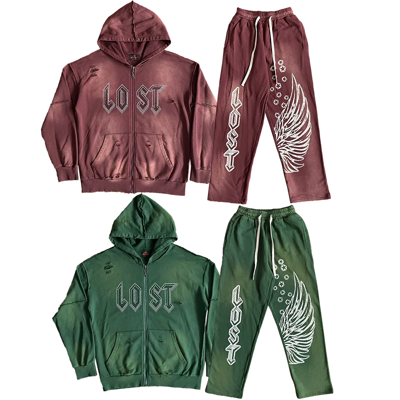 

Толстовки Lost Intricacy Diamond Embellied, повседневный свитшот на молнии, комплект брюк, молодежный весенний длинный све Crew Ne Apparel