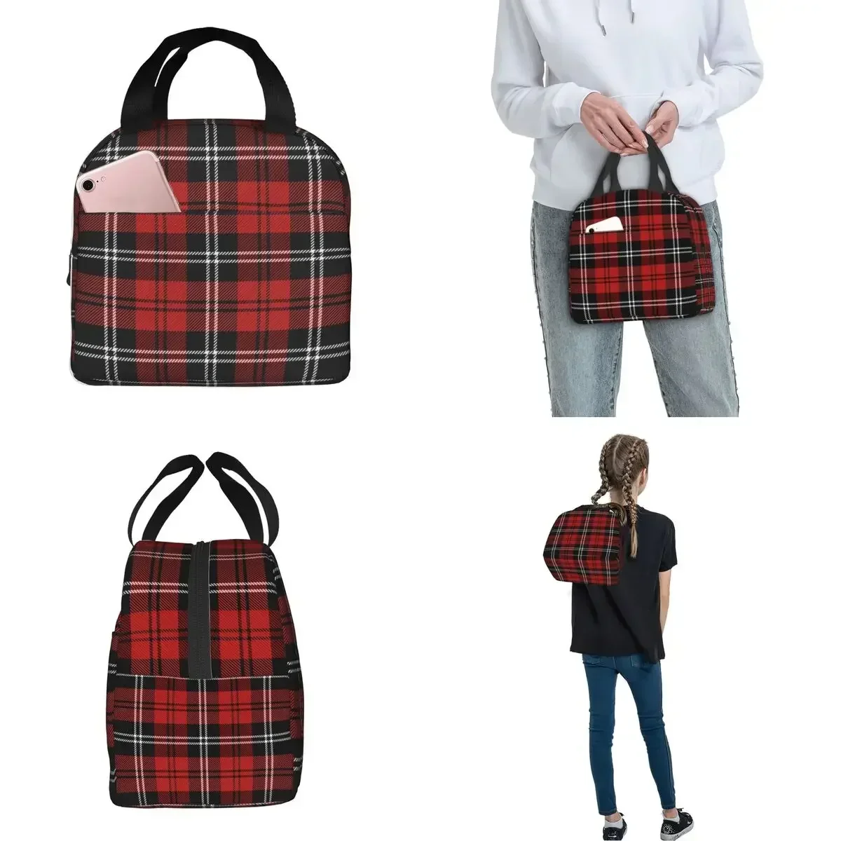 Christmas New Year Tartan Plaid Insulated Lunch Bags Thermal Bag Reusable Scottish Big Capacity Tote Lunch Box Men Women Outdoor