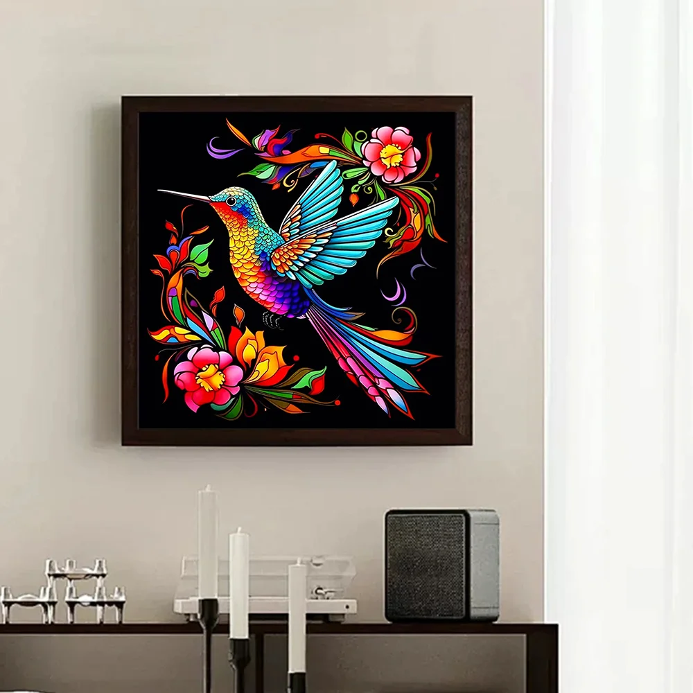 Huacan Diy Diamond Painting Animal Hummingbird Full Diamond Mosaic Flower Art Home Decoration Craft Kit