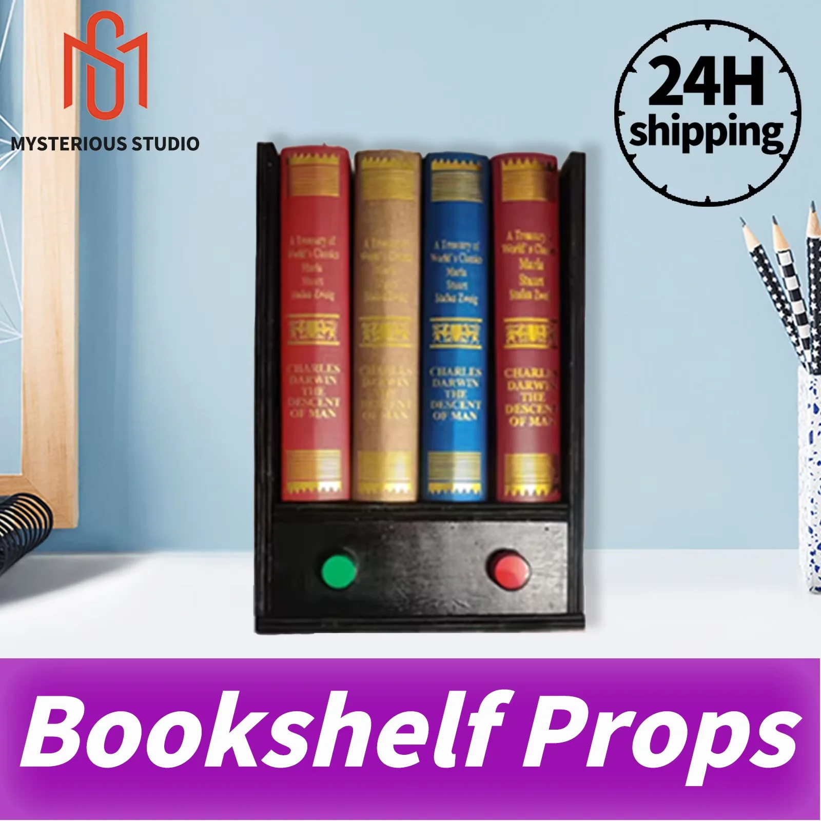 Bibliothèque de luxe pour salle d'évasion de Studio mystérieuse, accessoire d'étagère d'affichage mural Invisible