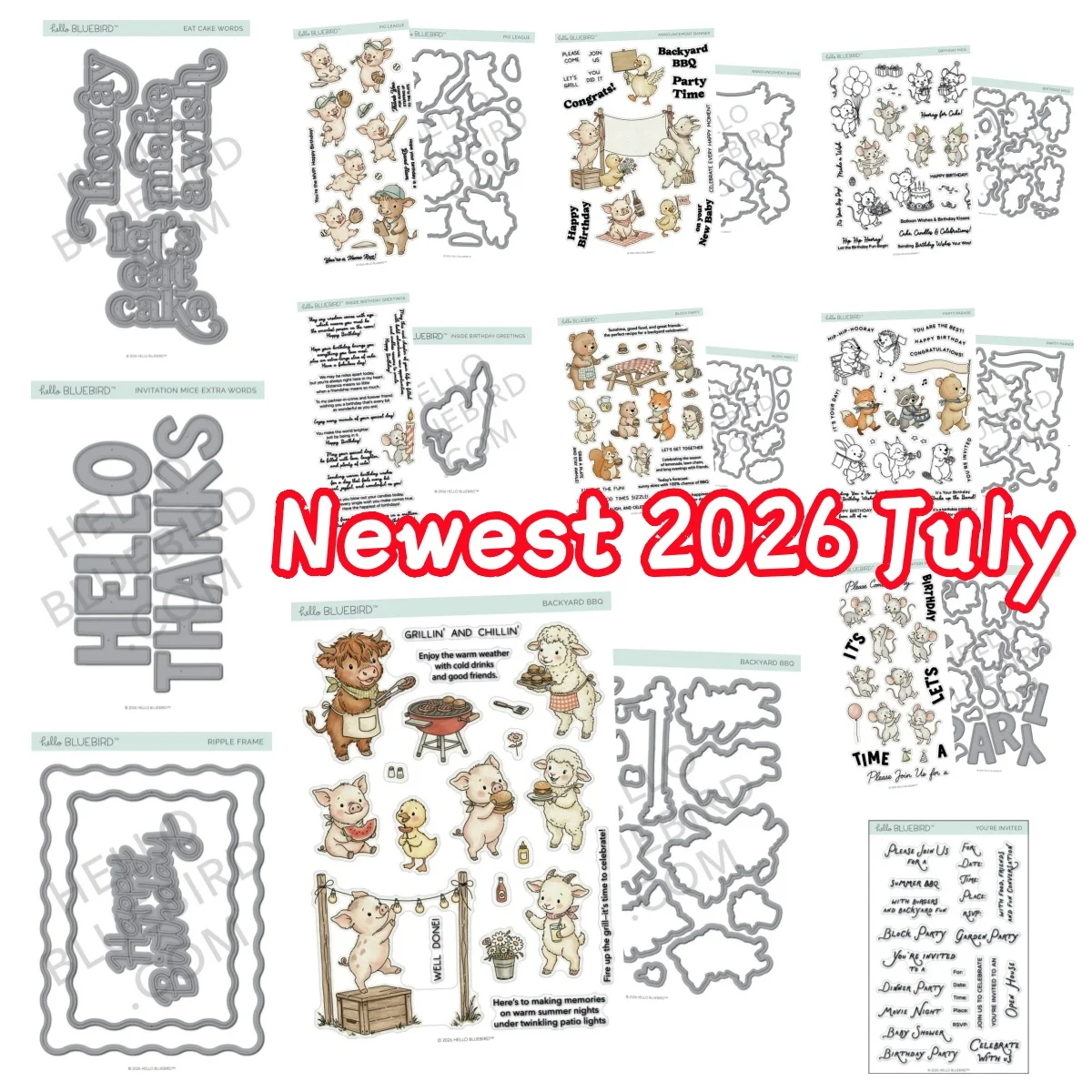 July Newest Mice Pig Celebration Birthday Block Party BBQ Metal Cutting Dies Clear Stamps for DIY Making Card Scrapbook Craft