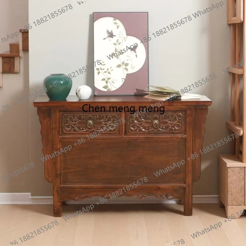 

Retro solid wood entrance, carved locker, living room decoration, entrance cabinet