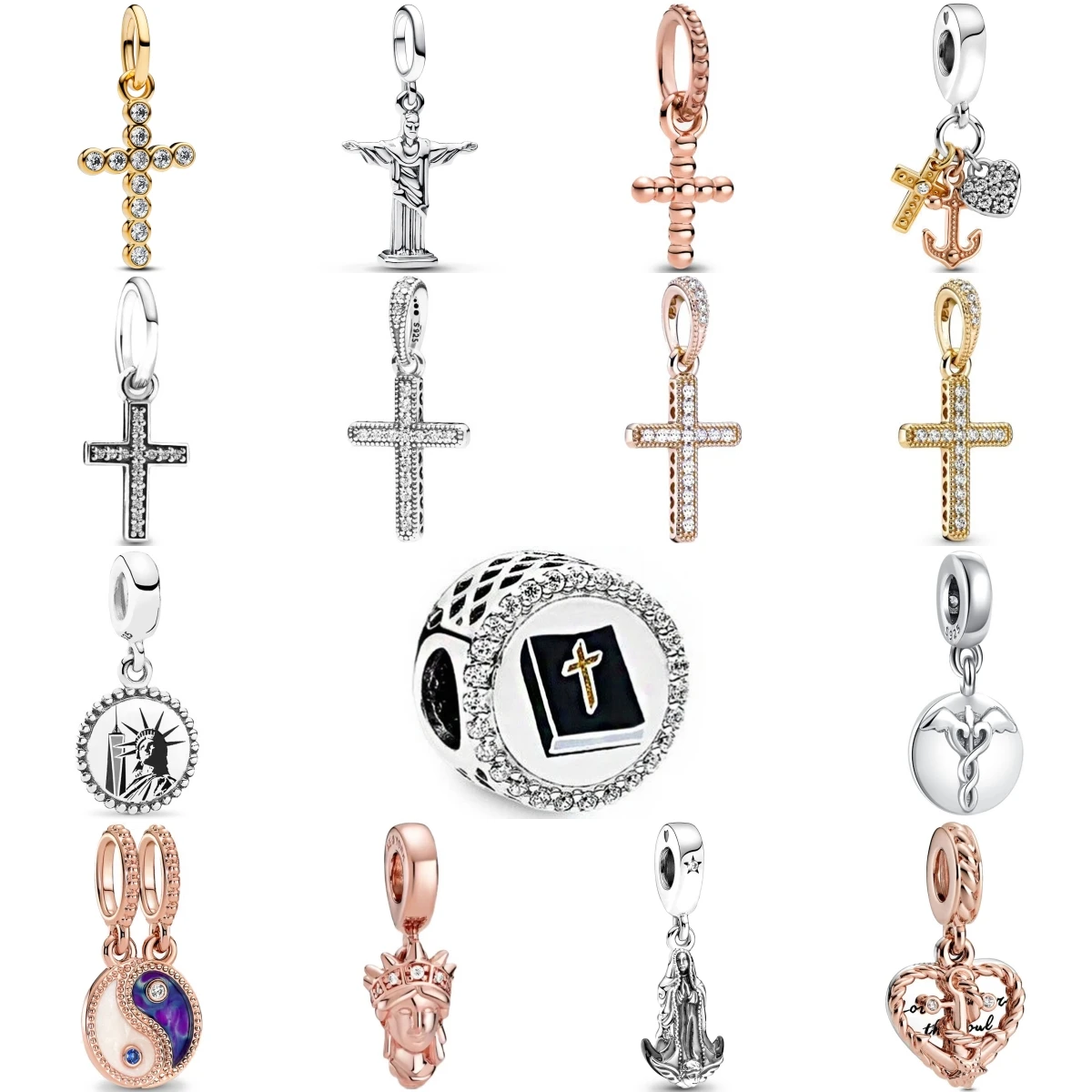925 Sterling Silver Faith Series Cross Book Charm Pendant For Original Bracelet Female Jewelry Exquisite Gifts