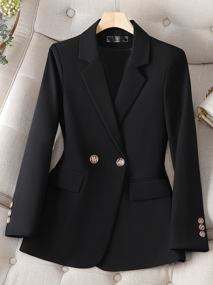 Fashion Autumn Winter Office Ladies Blazer Women Coffee Black Blue Female Long Sleeve Single Breasted Solid Formal Jacket