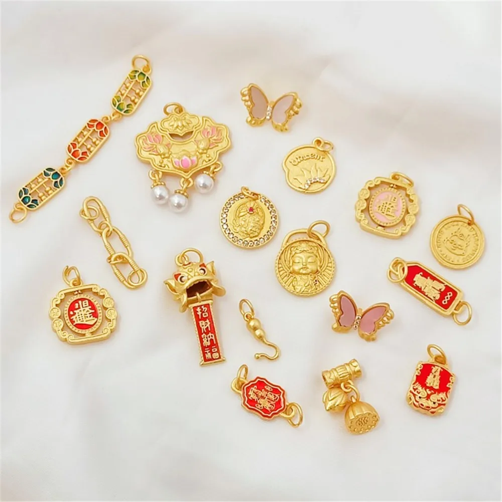 

Diy Jewelry Accessories Sand Gold Gourd Ending Buckle "Two Lives of Joy" Butterfly Lion Dance for Attracting Wealth Good Fortune