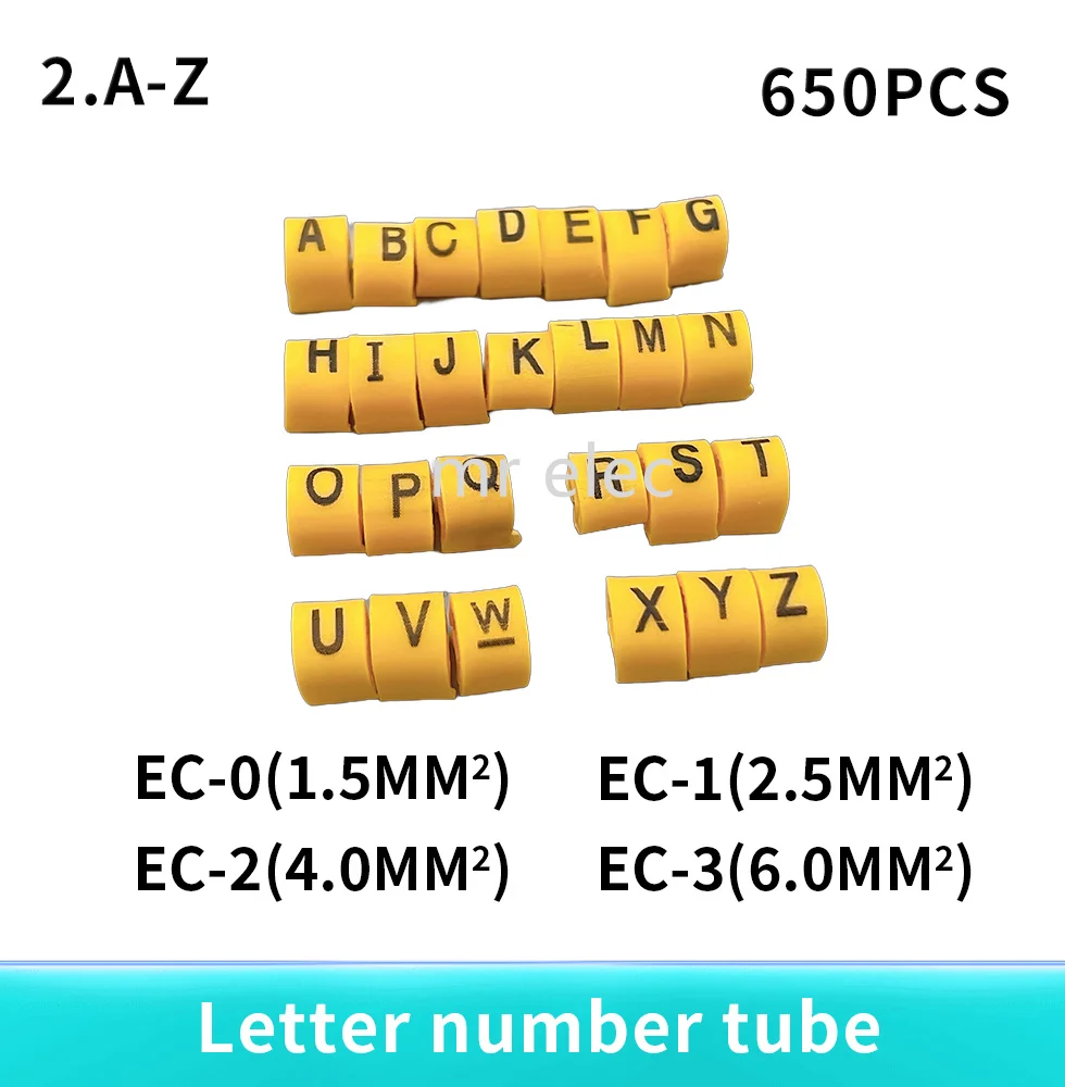 650pcs/Lot EC-0 EC-1 EC-2 EC-3 4mm2 A-Z Twenty-six English Letter Flexible Print Sleeve Tube Label Network Wire Cable Marker