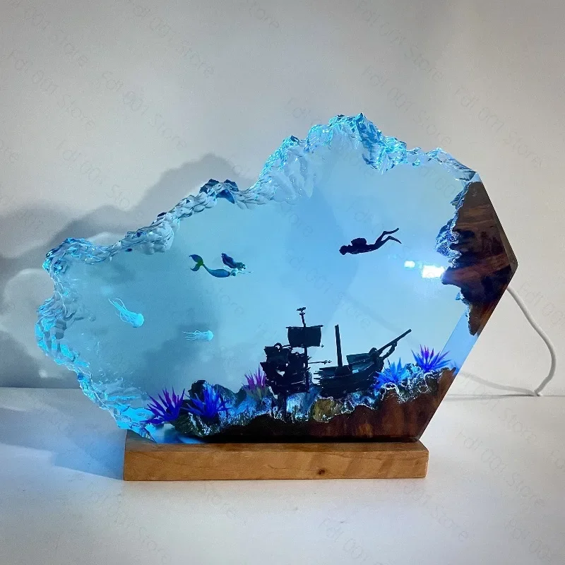 Resin Epoxy Night Light Little Mermaid Decor Lamp Unique Handmade Gift for Home Table Decoration