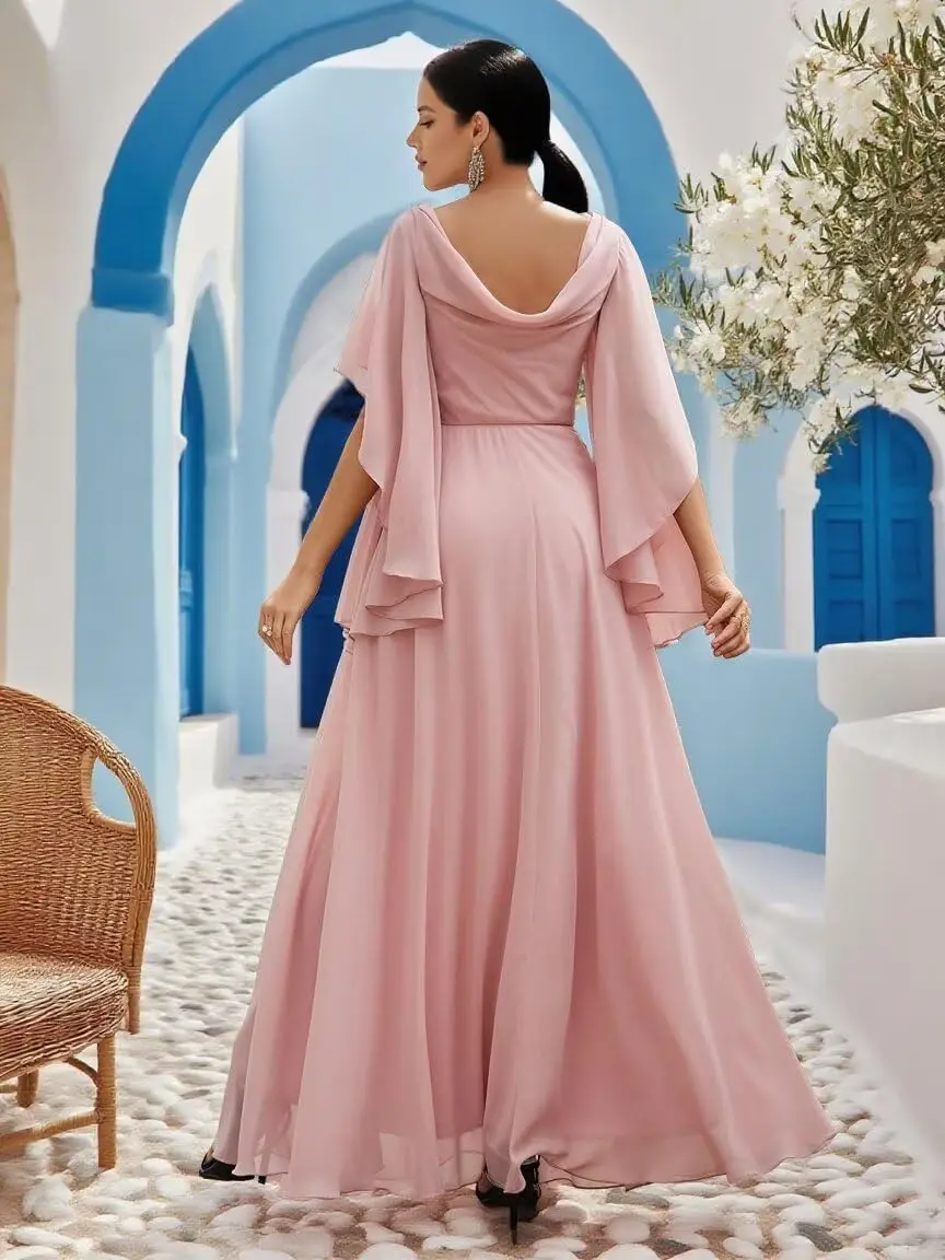 فساتين أم العروس من الشيفون المطرز بأكمام طويلة مكشكشة لحفلات الزفاف، فساتين سهرة أنيقة من الدانتيل للنساء رسمية