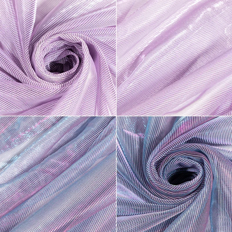 Striped Laser Shiny Organza Fabric By The Meter for Decoration Clothes Dresses Sewing Soft Mesh Glitter Cloth Bright Thin Blue