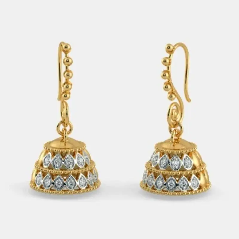 Ethnic Geometric gold Color Bell Inlaid Zircon Earring for Women Vintage Trendy Wedding Earrings Indian Boho Friendship Jewelry