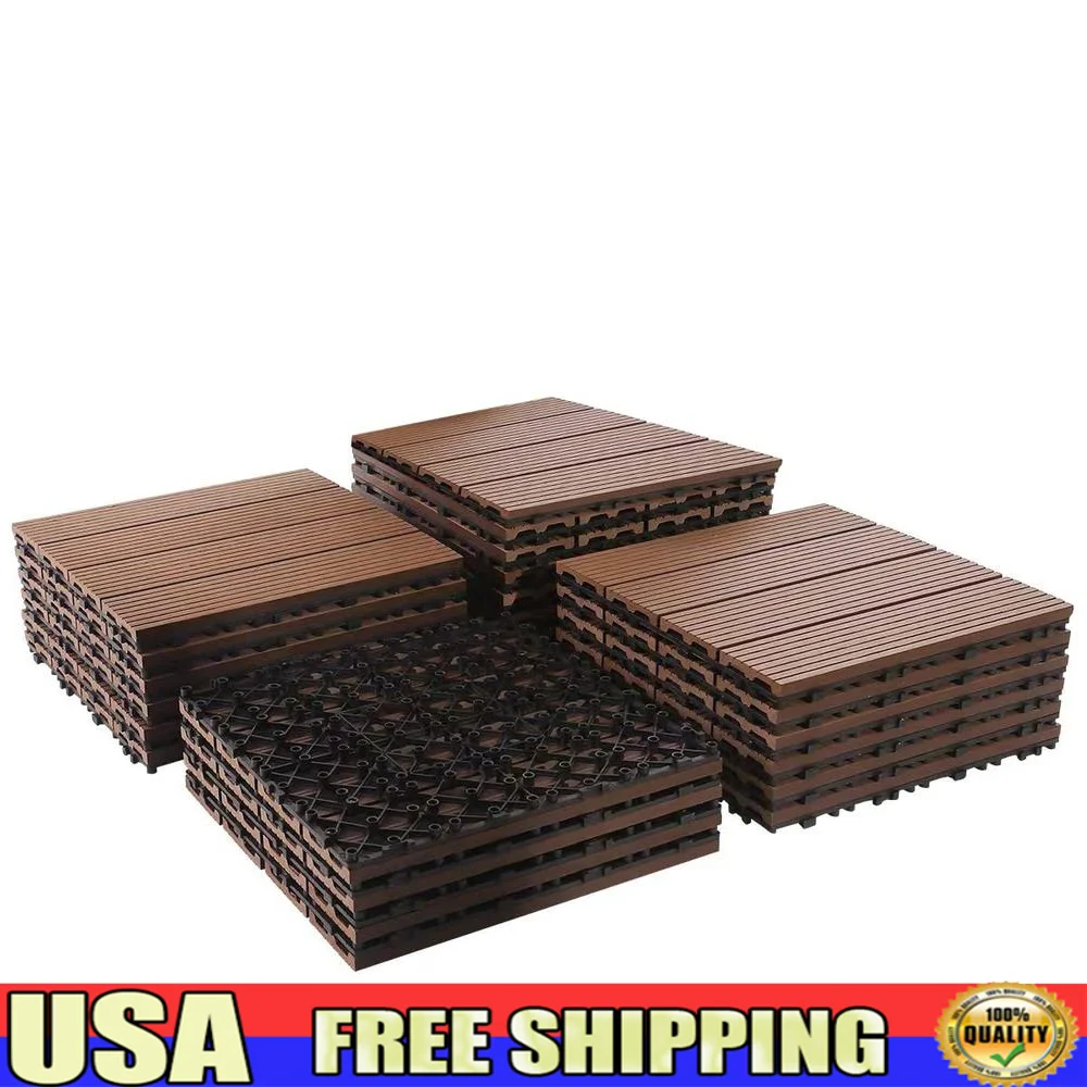 Outdoor Patio Deck Tiles 24PCS Interlocking Wood Plastic Composite 12