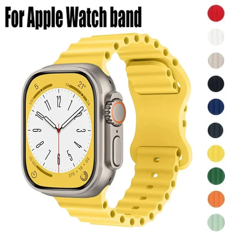 Ocean Silicone Strap For Apple Watch Ultra 3 2 1 49mm Breathable Bracelet Wristband Series 9 8 7 6 5 4 SE 45mm 44mm 42mm Straps