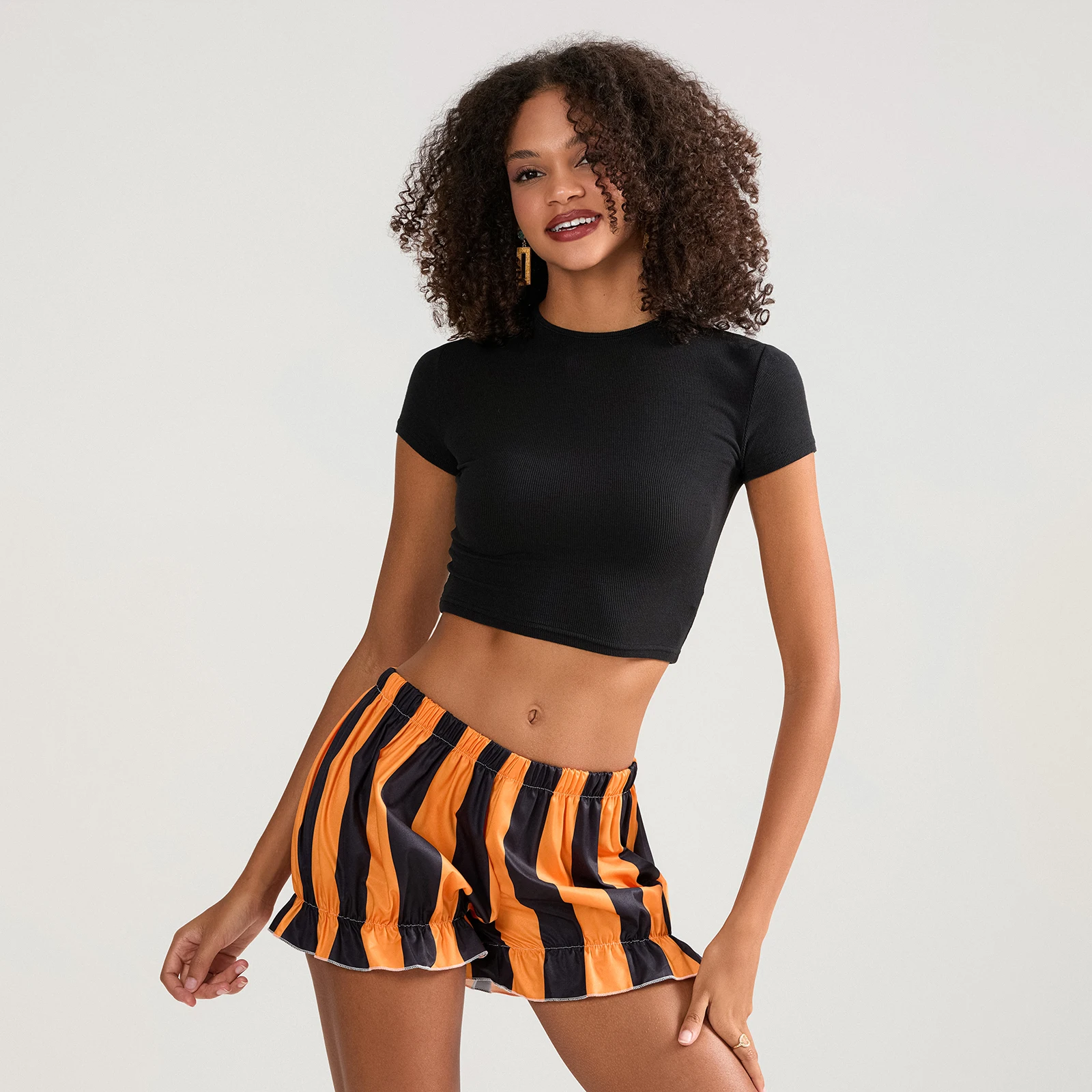 Lairauiy-Culotte bouffante vintage Y2K pour femme, shorts gothiques à volants, imprimé rayé esthétique, taille basse élastique, mode Halloween, été