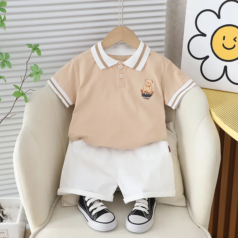 

Новинка 2025 года, летняя одежда для мальчиков и девочек, детские футболки с короткими рукавами, шорты, 2 шт./компл., повседневный спортивный костюм для малышей от 1 до 5 лет