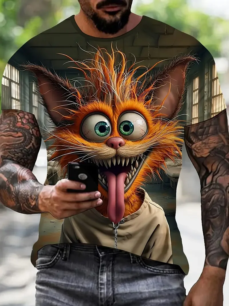 Summer Funny Men's T Shirt Cartoon Animal Print Casual Short Sleeve Pullover Fashion T-shirts Outdoor Male Overszied Clothing