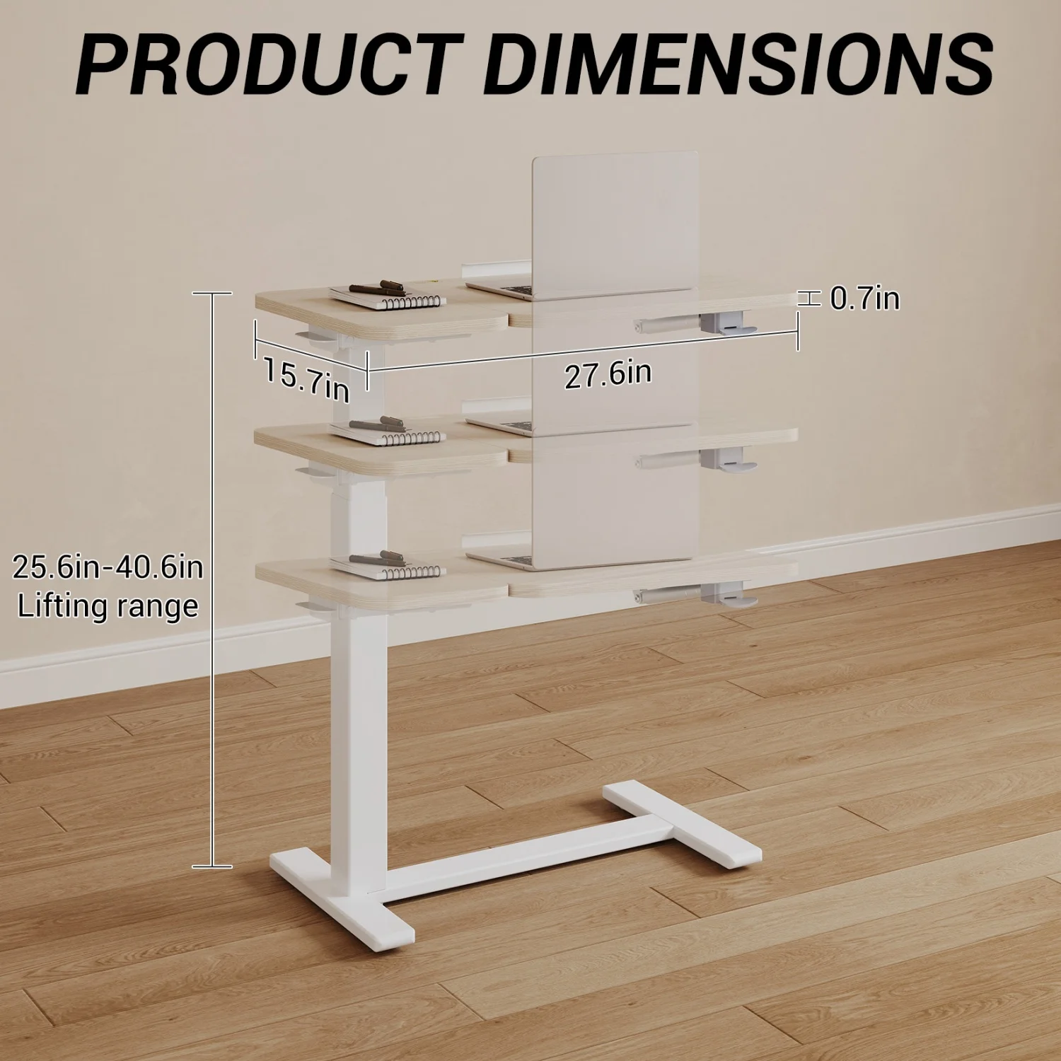 Adjustable Overbed Table for Home– Tilting Desktop, Ergonomic Rolling Workstation, Portable Bedside Laptop Desk, Sturdy Steel Frame, Lockable Casters