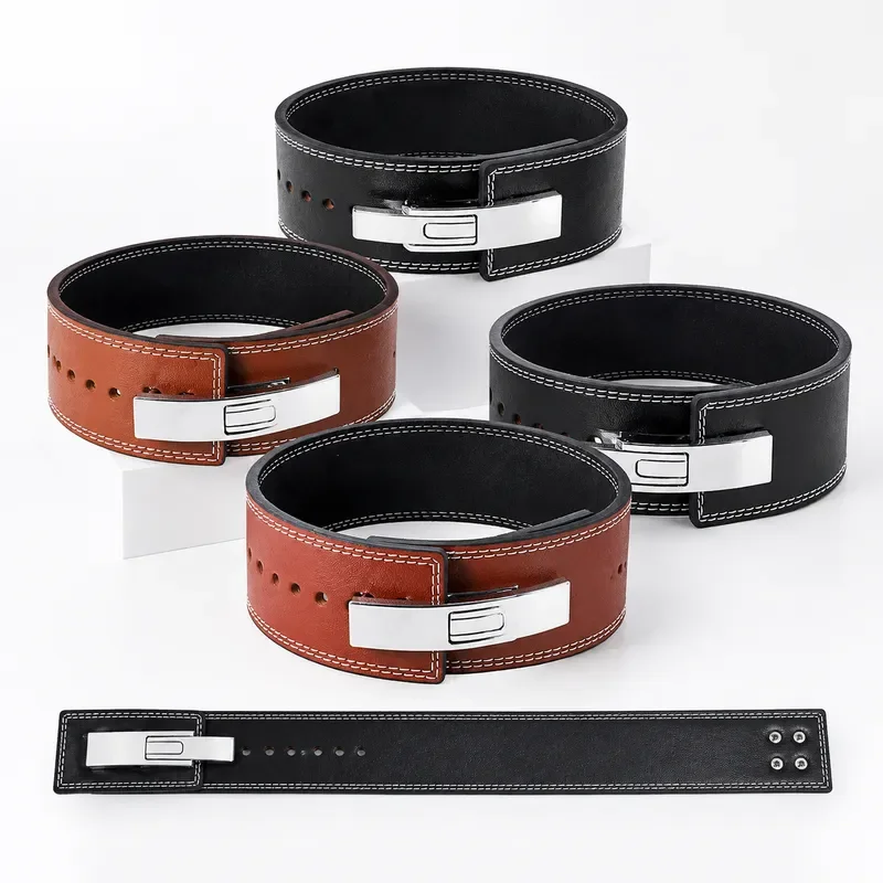 Men's Genuine Leather Weight Lifting Belt with Lever Buckle for Squat Deadlift Powerlifting Gym Training Back Support