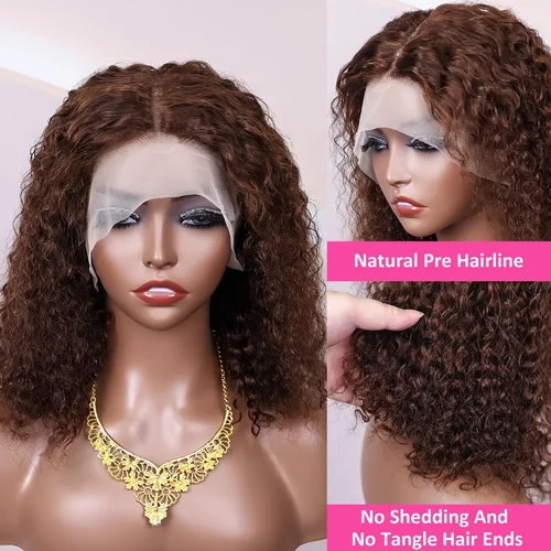 Imagen 2 del producto # 4 Peluca de cabello humano liso marrón chocolate Peluca de cabello humano Frontal de encaje 13x4 recta marrón chocolate para mujeres